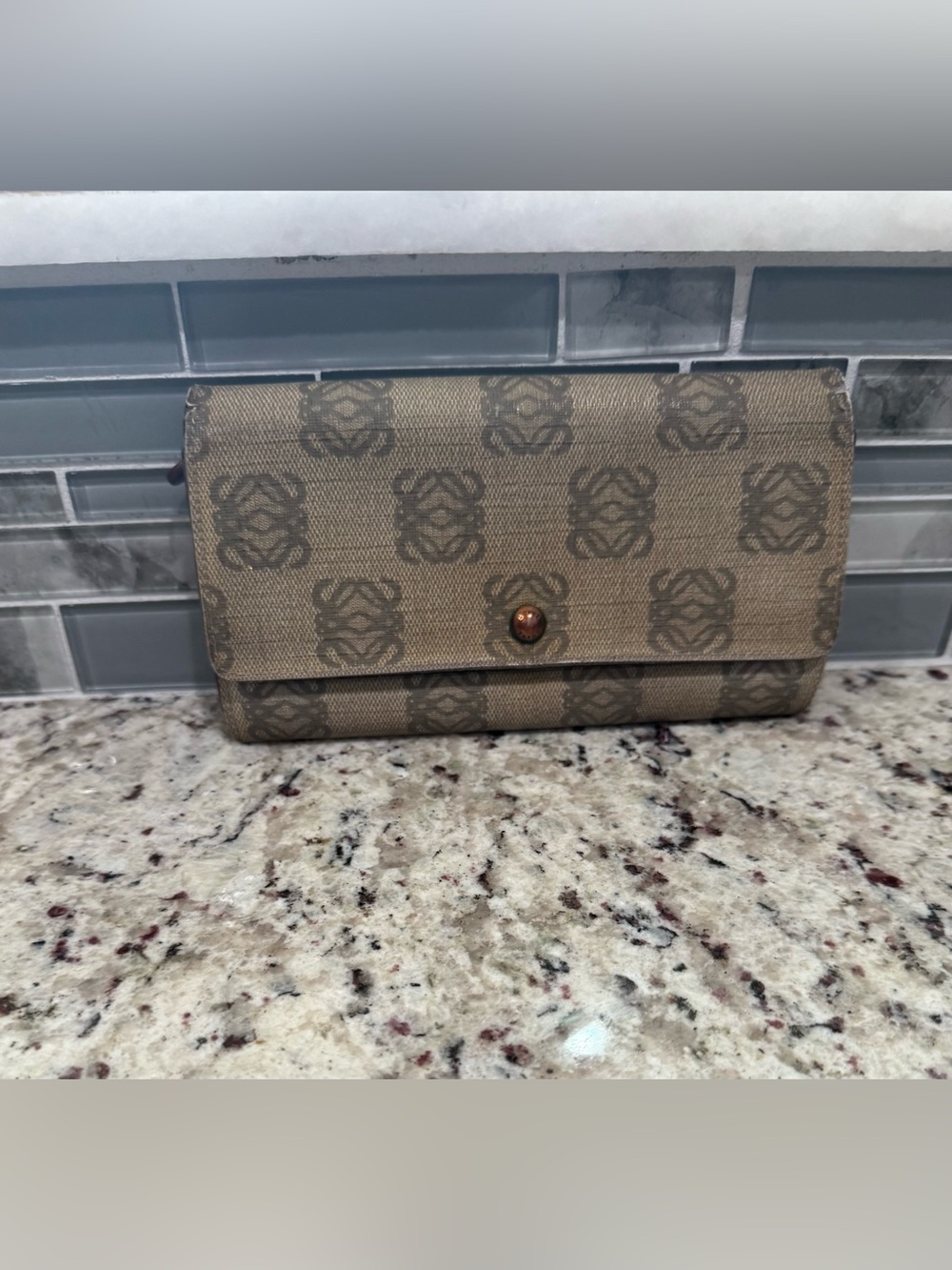 Loewe Patterned Beige Canvas Clutch Wallet